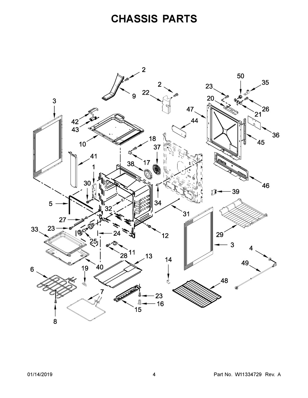 Chassis Parts Diagram and Parts List for YWEE750H0HV1  Whirlpool Range
