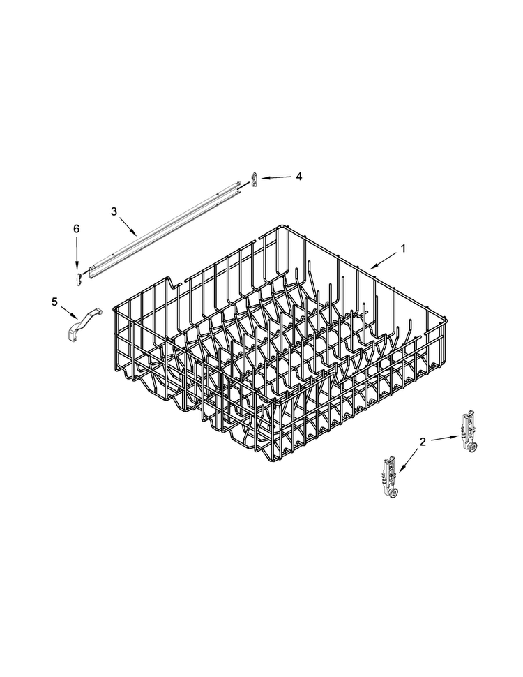 Upper Rack And Track Parts Diagram and Parts List for WDF310PLAT5  Whirlpool Dishwasher