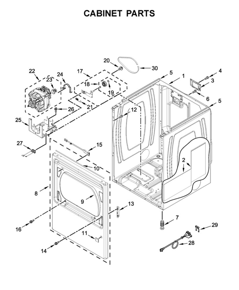 Cabinet Parts Diagram and Parts List for YWED5100HC1  Whirlpool Dryer
