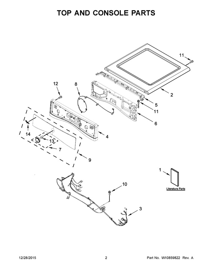02 - Top And Console Parts Diagram and Parts List for YWED95HEDC1  Whirlpool Dryer