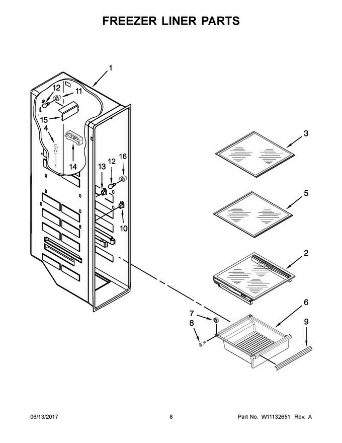 05 - Freezer Liner Parts Diagram and Parts List for WRS586FLDM03  Whirlpool Refrigerator