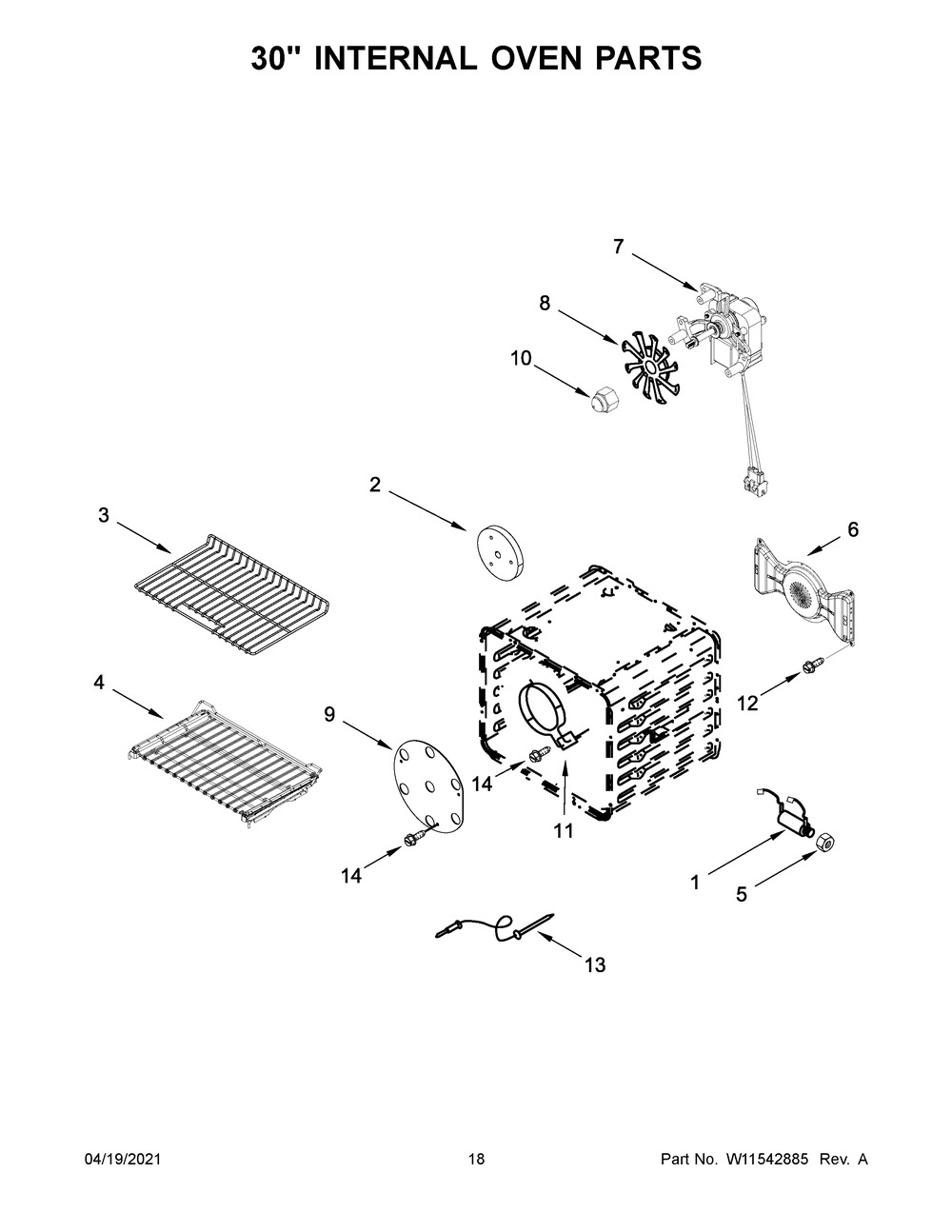 30 Inch Internal Oven Parts Diagram and Parts List for KFGC558JMH02  Whirlpool Range