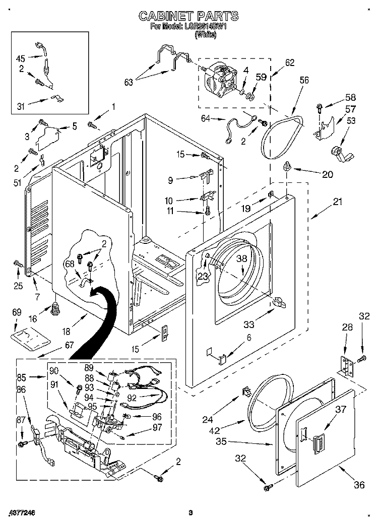 CABINET Diagram and Parts List for LGR2614BW1  Whirlpool Dryer