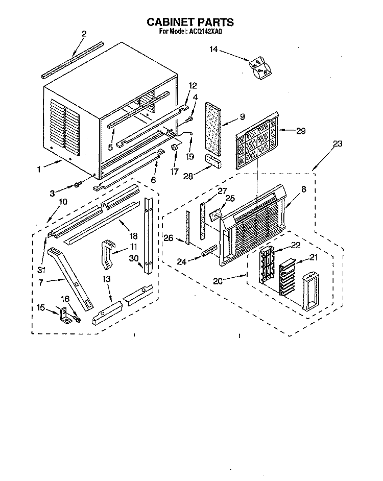 CABINET Diagram and Parts List for ACQ142XA0  Whirlpool Air Conditioner