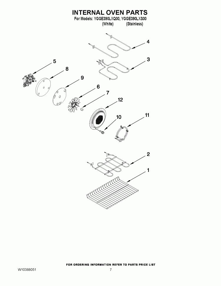 INTERNAL OVEN PARTS Diagram and Parts List for YGGE390LXS00  Whirlpool Range