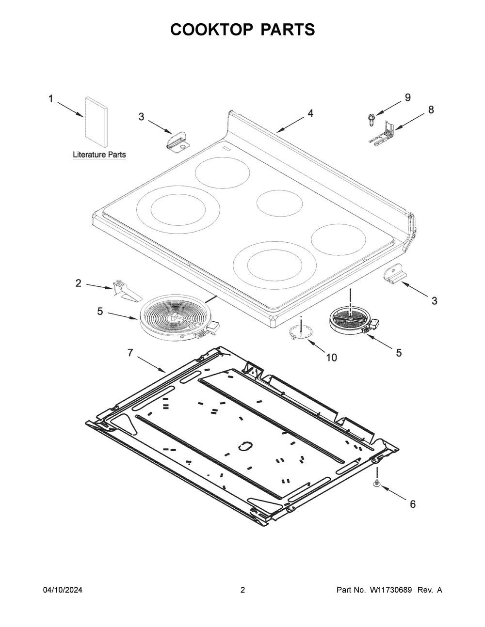 Cooktop Parts Diagram and Parts List for WFE775H0HB5  Whirlpool Range