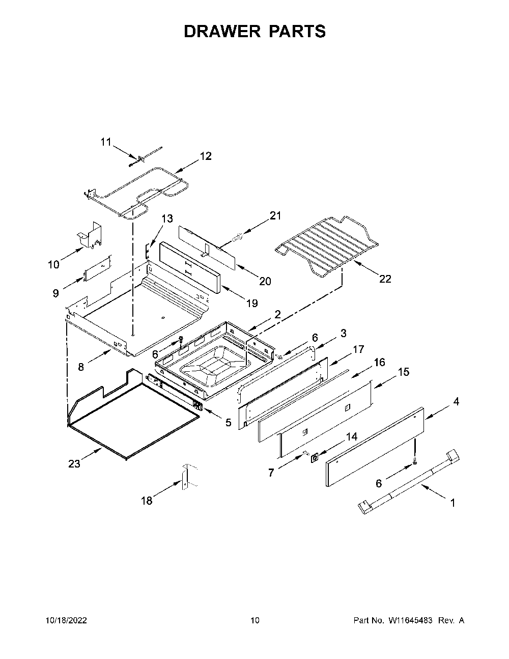 Drawer Parts Diagram and Parts List for JGS1450ML0  KitchenAid Range