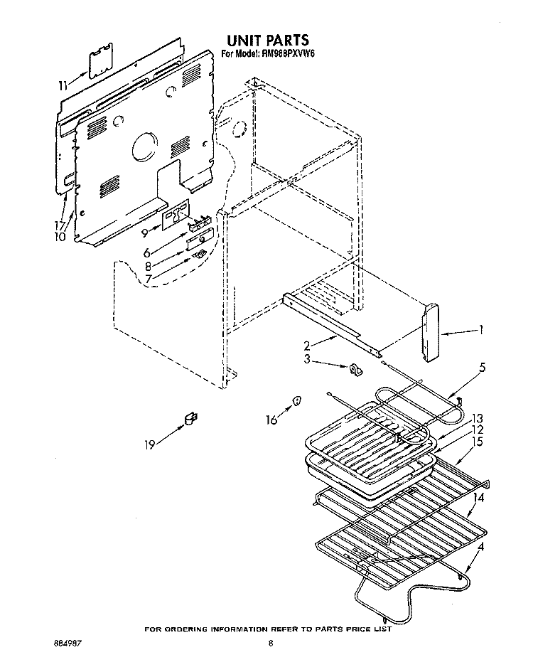UNIT Diagram and Parts List for RM988PXVW6  Whirlpool Microwave Oven Combo