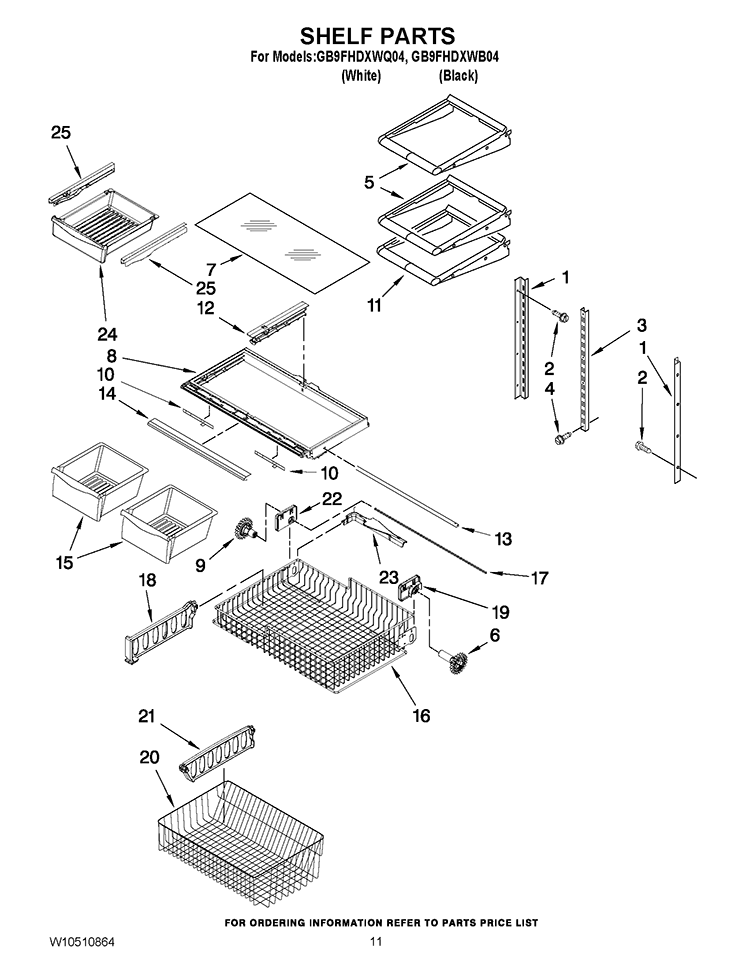 SHELF PARTS Diagram and Parts List for GB9FHDXWB04  Whirlpool Refrigerator