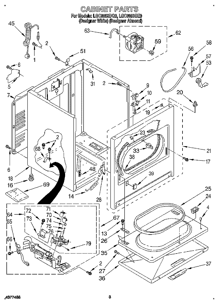 CABINET Diagram and Parts List for LGC8858DZ0  Whirlpool Dryer