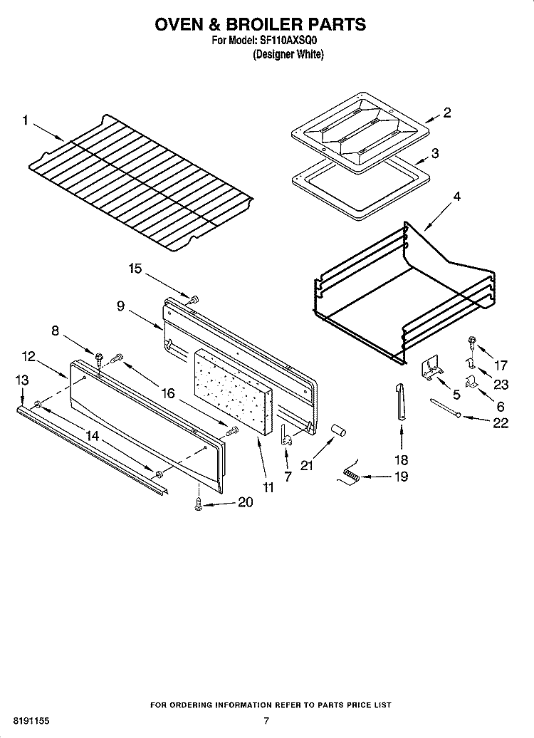 OVEN & BROILER PARTS Diagram and Parts List for SF110AXSQ0  Whirlpool Range