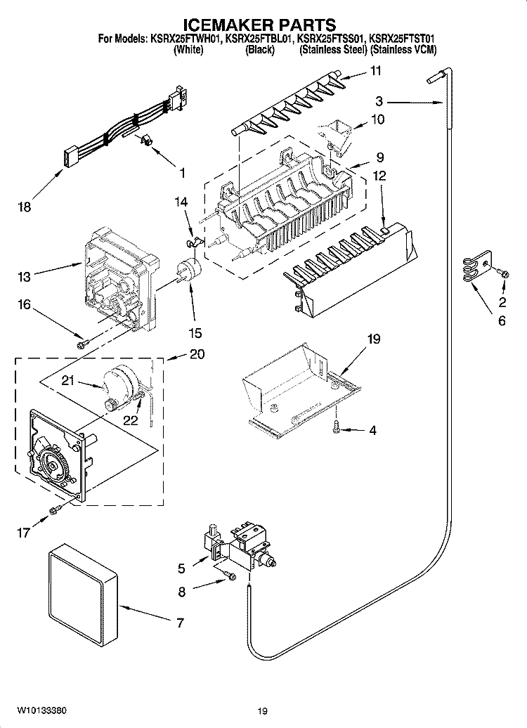 ICEMAKER PARTS, OPTIONAL PARTS (NOT INCLUDED) Diagram and Parts List for KSRX25FTSS01  KitchenAid Refrigerator