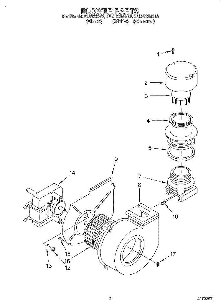 BLOWER Diagram and Parts List for KUDI230BWH0  KitchenAid Dishwasher