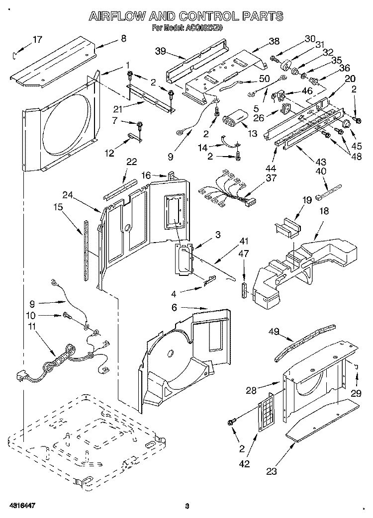 AIRFLOW AND CONTROL Diagram and Parts List for ACQ082XZ0  Whirlpool Air Conditioner