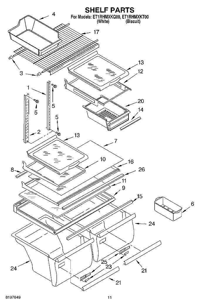 SHELF, OPTIONAL Diagram and Parts List for ET1RHMXKT00  Whirlpool Refrigerator