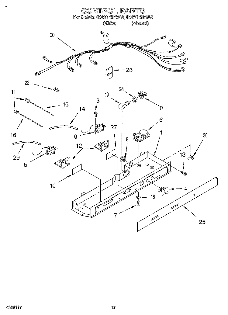 CONTROL, LIT/OPTIONAL Diagram and Parts List for 4ED20ZKIFW00  Whirlpool Refrigerator