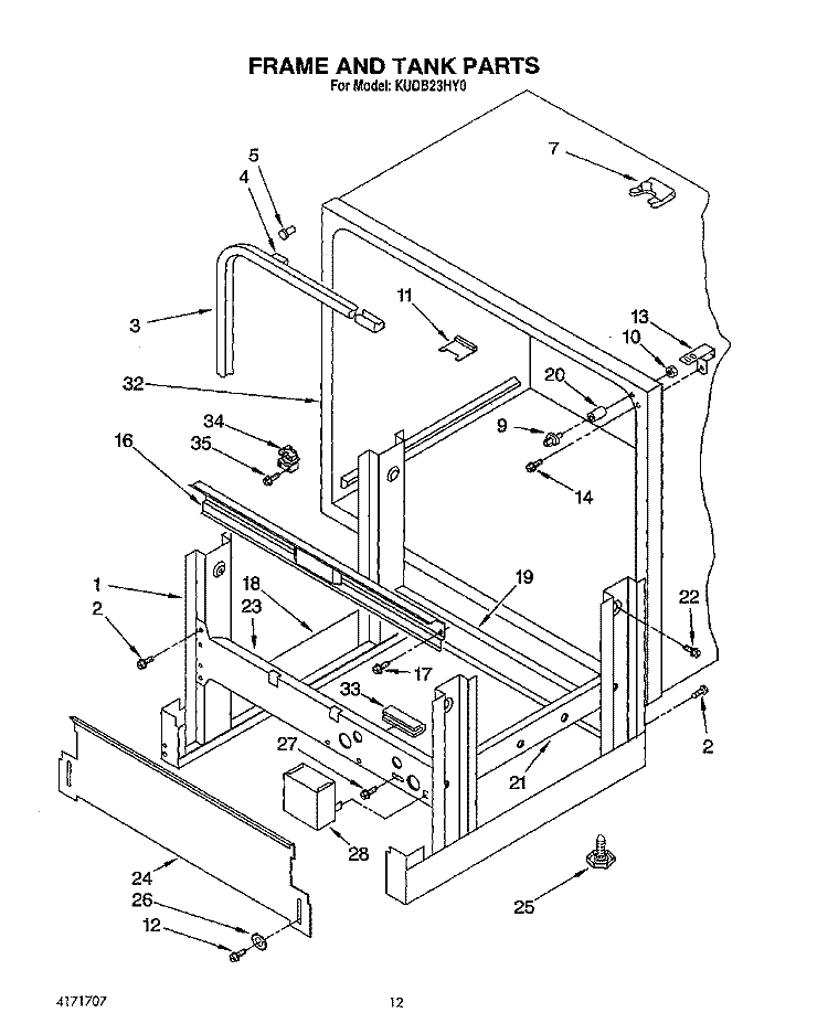 FRAME AND TANK Diagram and Parts List for KUDB23HY0  KitchenAid Dishwasher