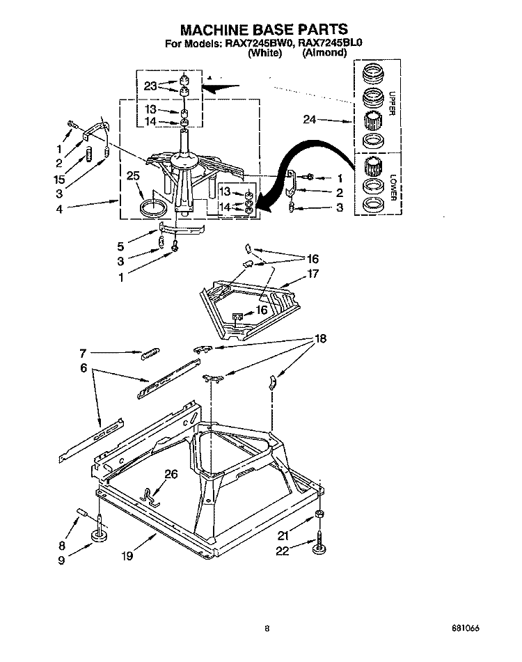 MACHINE BASE Diagram and Parts List for RAX7245BL0  Roper Washer