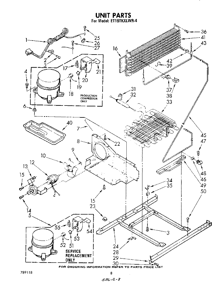 UNIT Diagram and Parts List for ET19TKXLWR4  Whirlpool Refrigerator