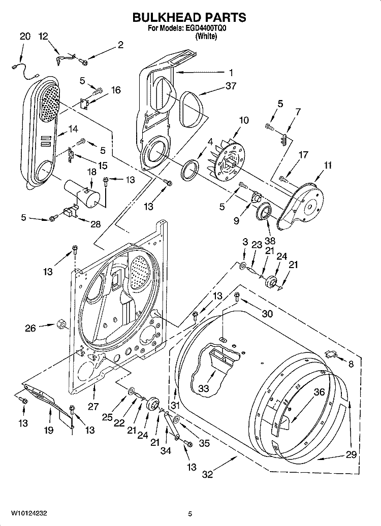 BULKHEAD PARTS Diagram and Parts List for EGD4400TQ0  Estate Dryer