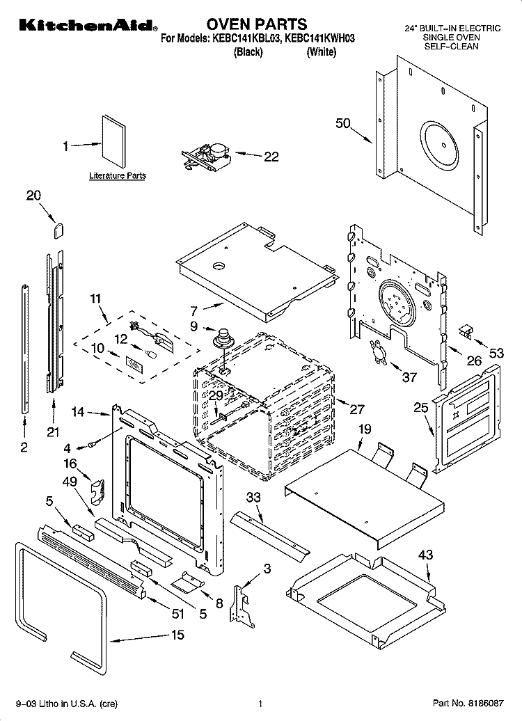 OVEN PARTS Diagram and Parts List for KEBC141KWH03  KitchenAid Wall Oven