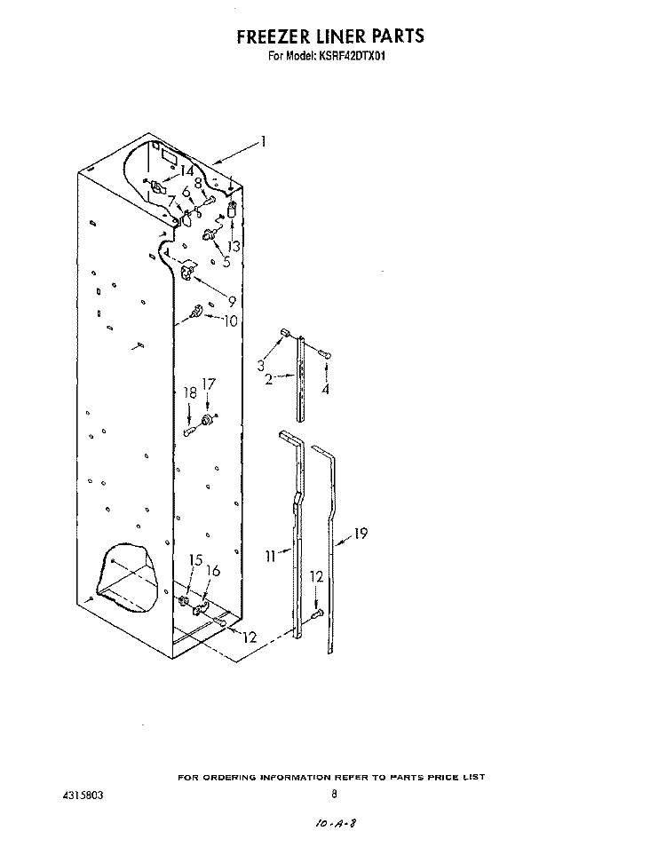 FREEZER LINER Diagram and Parts List for KSRF42DTX01  KitchenAid Refrigerator