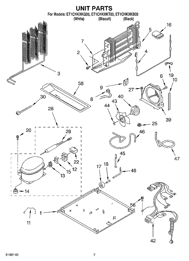 UNIT Diagram and Parts List for ET1CHKXKB03  Whirlpool Refrigerator