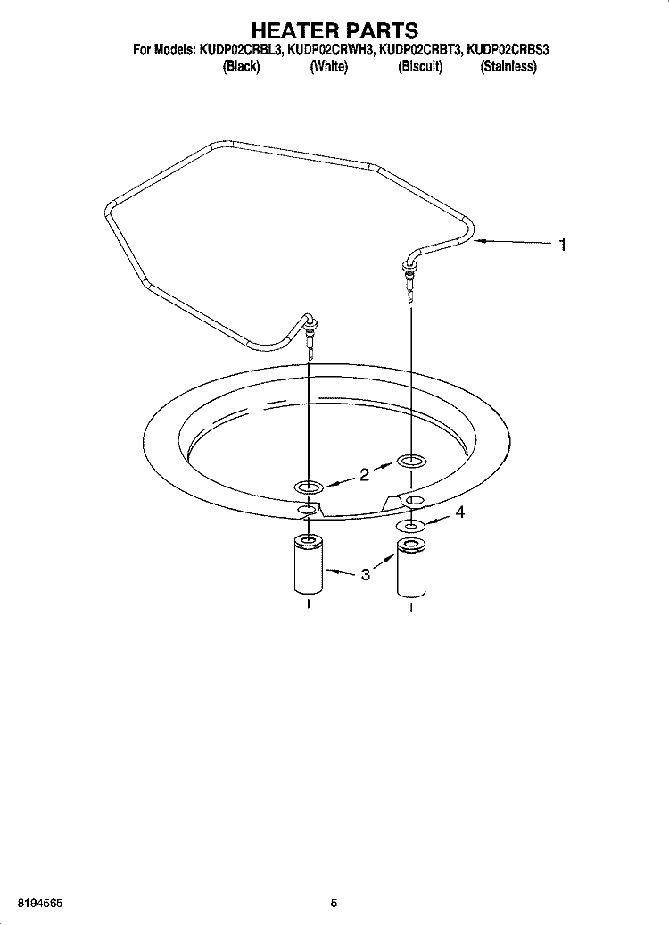 HEATER PARTS Diagram and Parts List for KUDP02CRBL3  KitchenAid Dishwasher
