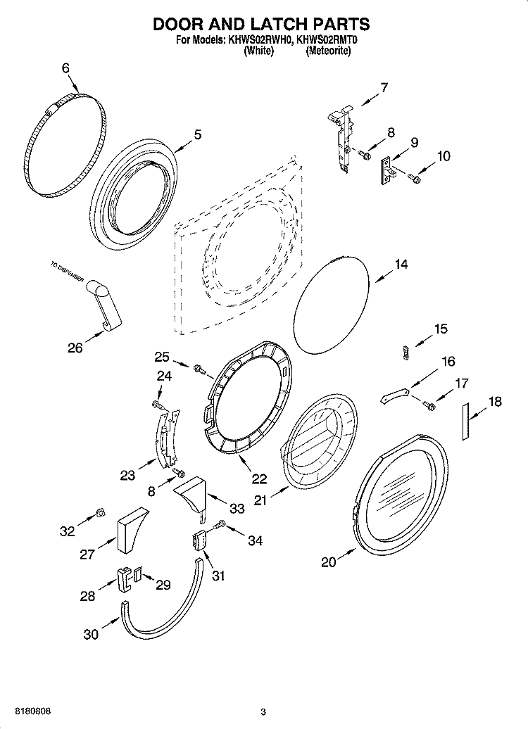 DOOR AND LATCH PARTS Diagram and Parts List for KHWS02RMT0  KitchenAid Washer