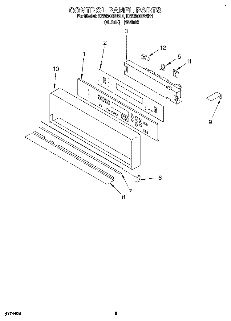 CONTROL PANEL Diagram and Parts List for KEBI200BBL1  KitchenAid Wall Oven