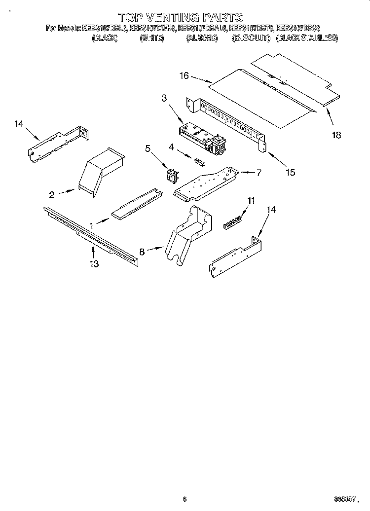 TOP VENTING, OPTIONAL Diagram and Parts List for KEBS107DBS6  KitchenAid Wall Oven