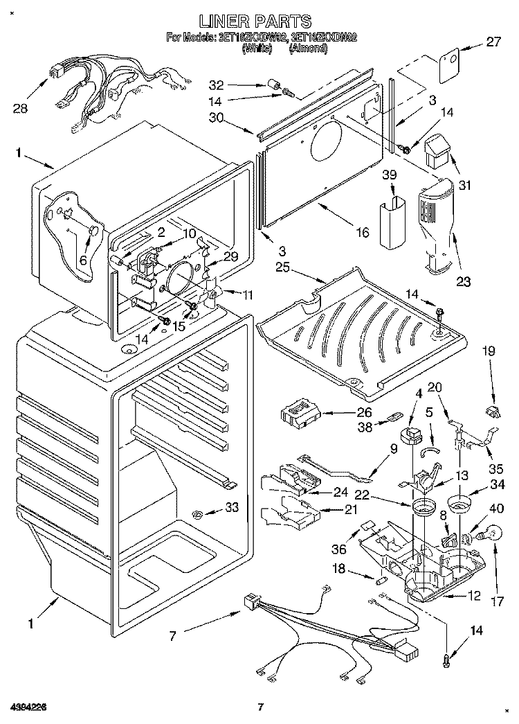LINER Diagram and Parts List for 3ET18ZKXDW02  Whirlpool Refrigerator