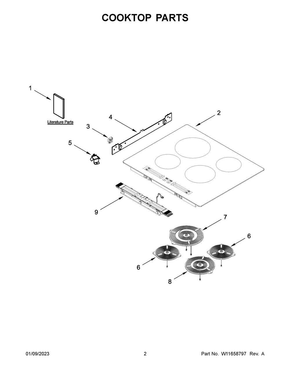 Cooktop Parts Diagram and Parts List for WCI55US4JB01  Whirlpool Cooktop