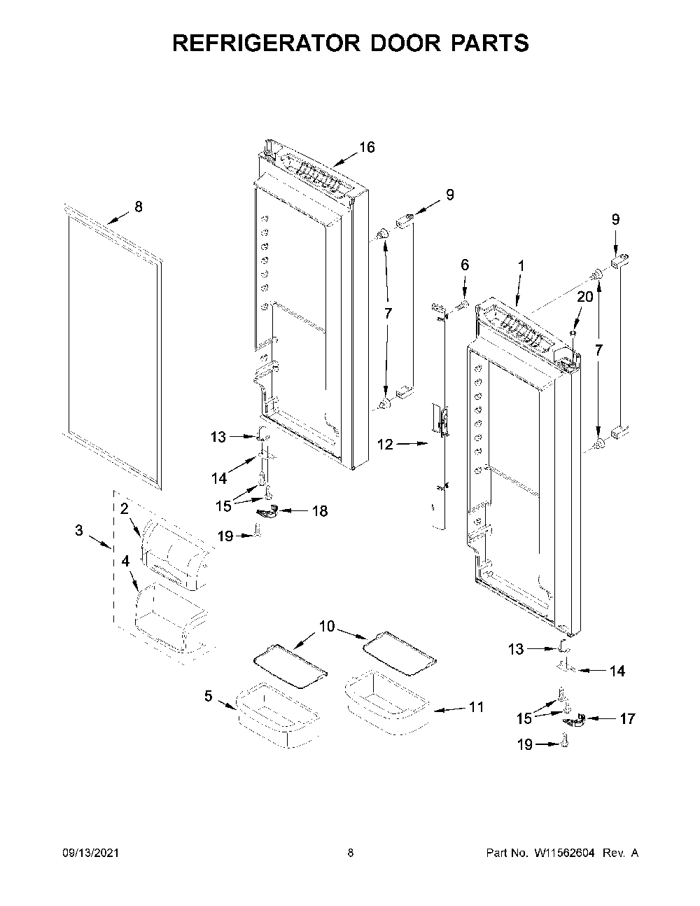 Refrigerator Door Parts Diagram and Parts List for KRFC300EBS05  KitchenAid Refrigerator