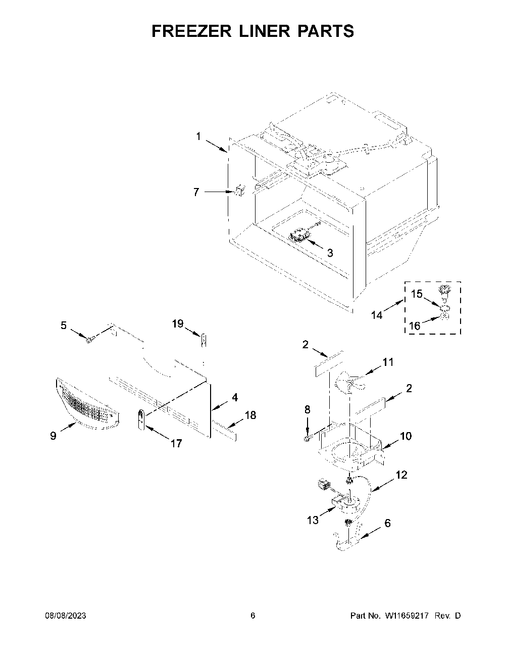 Freezer Liner Parts Diagram and Parts List for KRFF577KBS02  KitchenAid Refrigerator