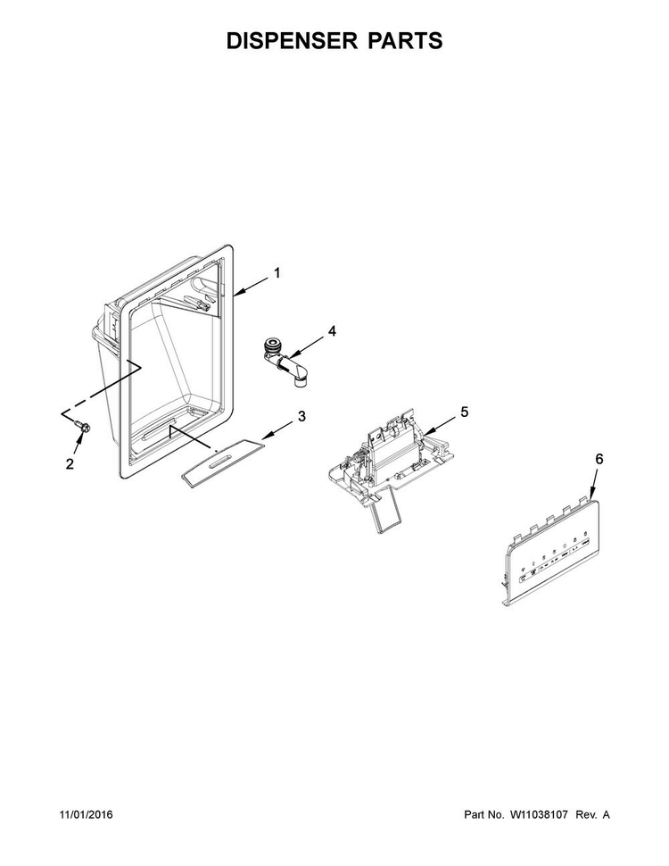 Dispenser Parts Diagram and Parts List for WRS331FDDB02  Whirlpool Refrigerator