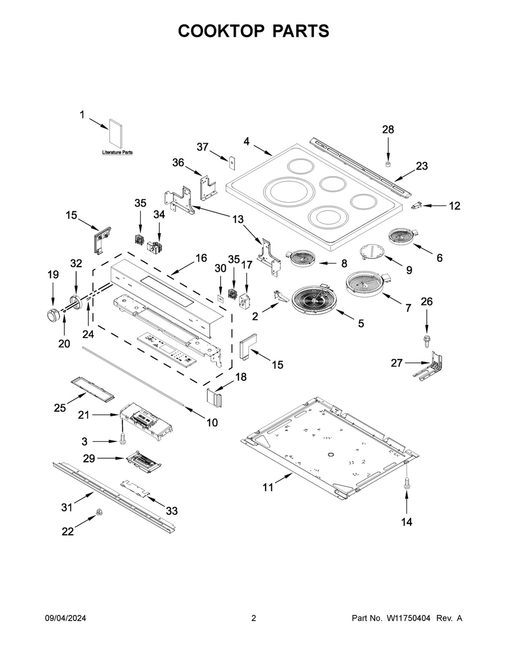 02 - Cooktop Parts Diagram and Parts List for YKSEB900EWH7  Whirlpool Range