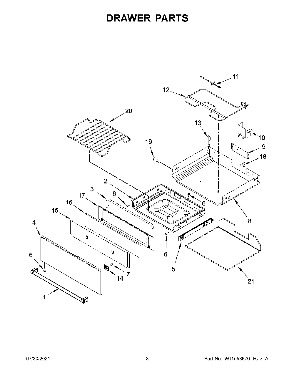 Drawer Parts Diagram and Parts List for KSEB900ESS4  KitchenAid Range