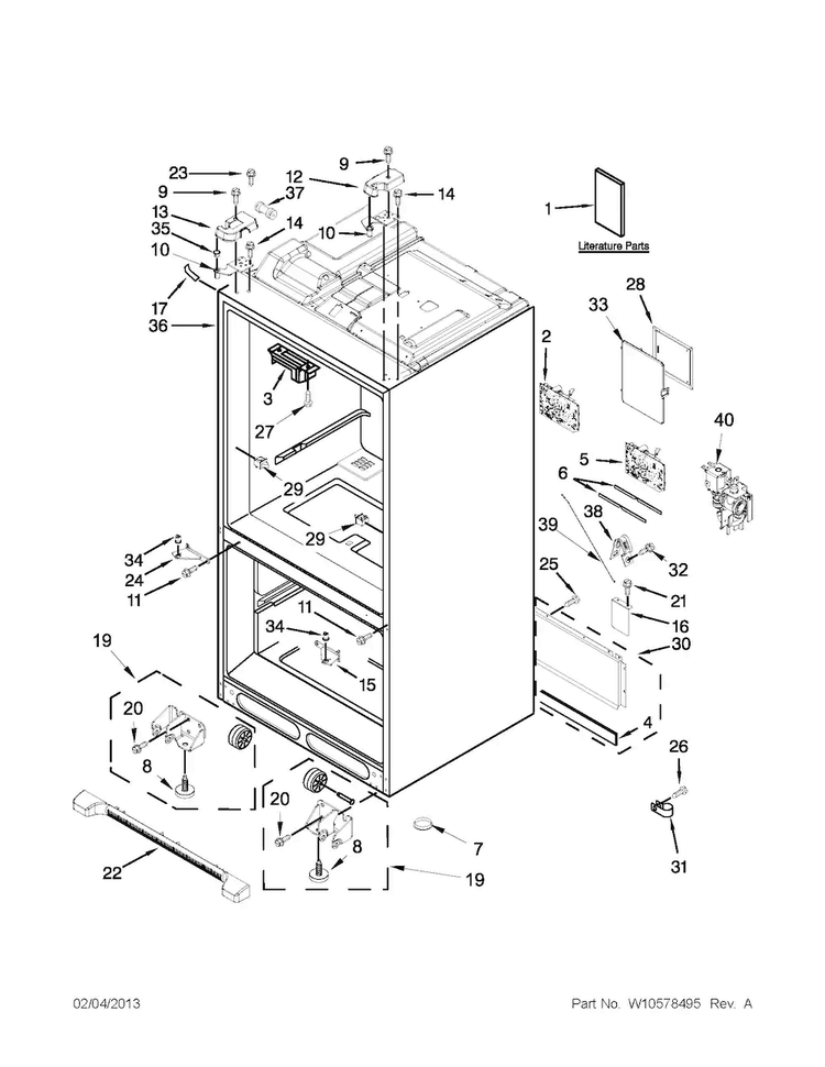 Cabinet Parts Diagram and Parts List for WRF736SDAT00  Whirlpool Refrigerator