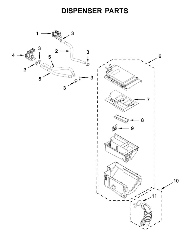 Dispenser Parts Diagram and Parts List for WFW8620HC2  Whirlpool Washer