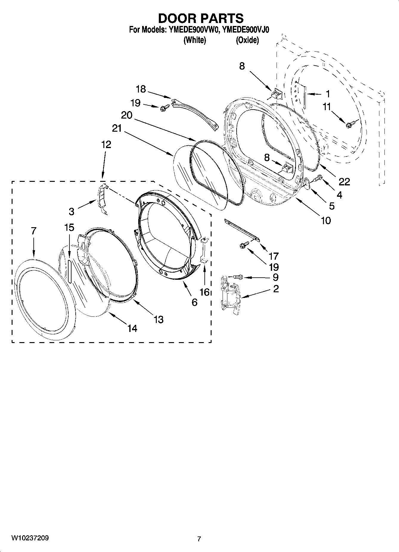 04 - DOOR PARTS, OPTIONAL PARTS (NOT INCLUDED) Diagram and Parts List for YMEDE900VJ0  Whirlpool Dryer