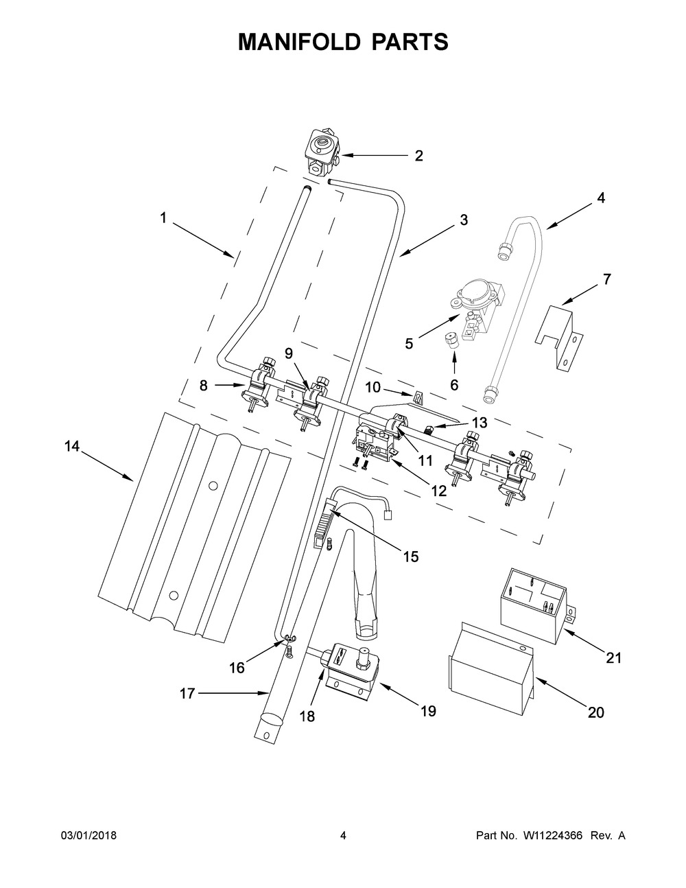 Manifold Parts Diagram and Parts List for WFG500M4HS0  Whirlpool Range