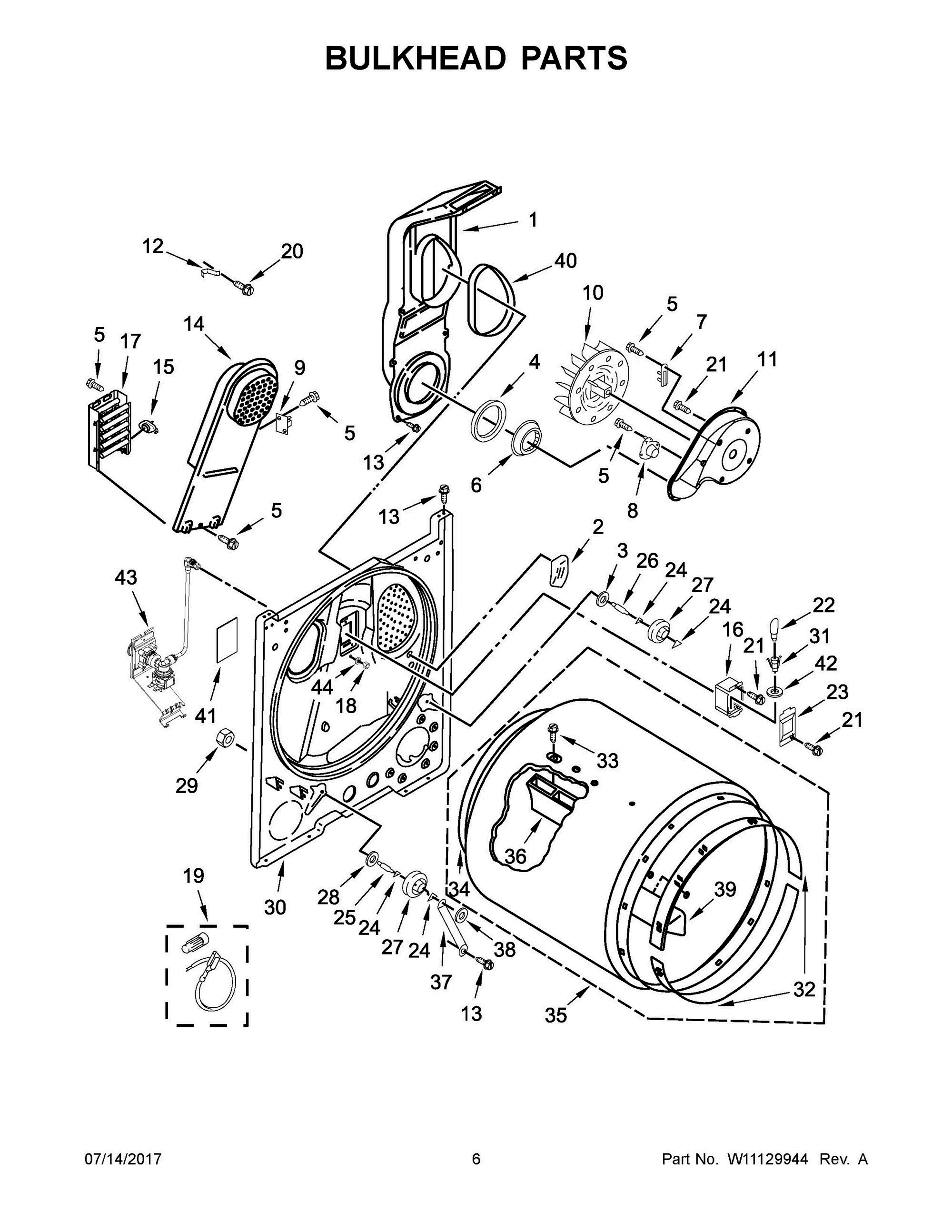04 - BULKHEAD PARTS Diagram and Parts List for ZED7009GW0  Whirlpool Dryer
