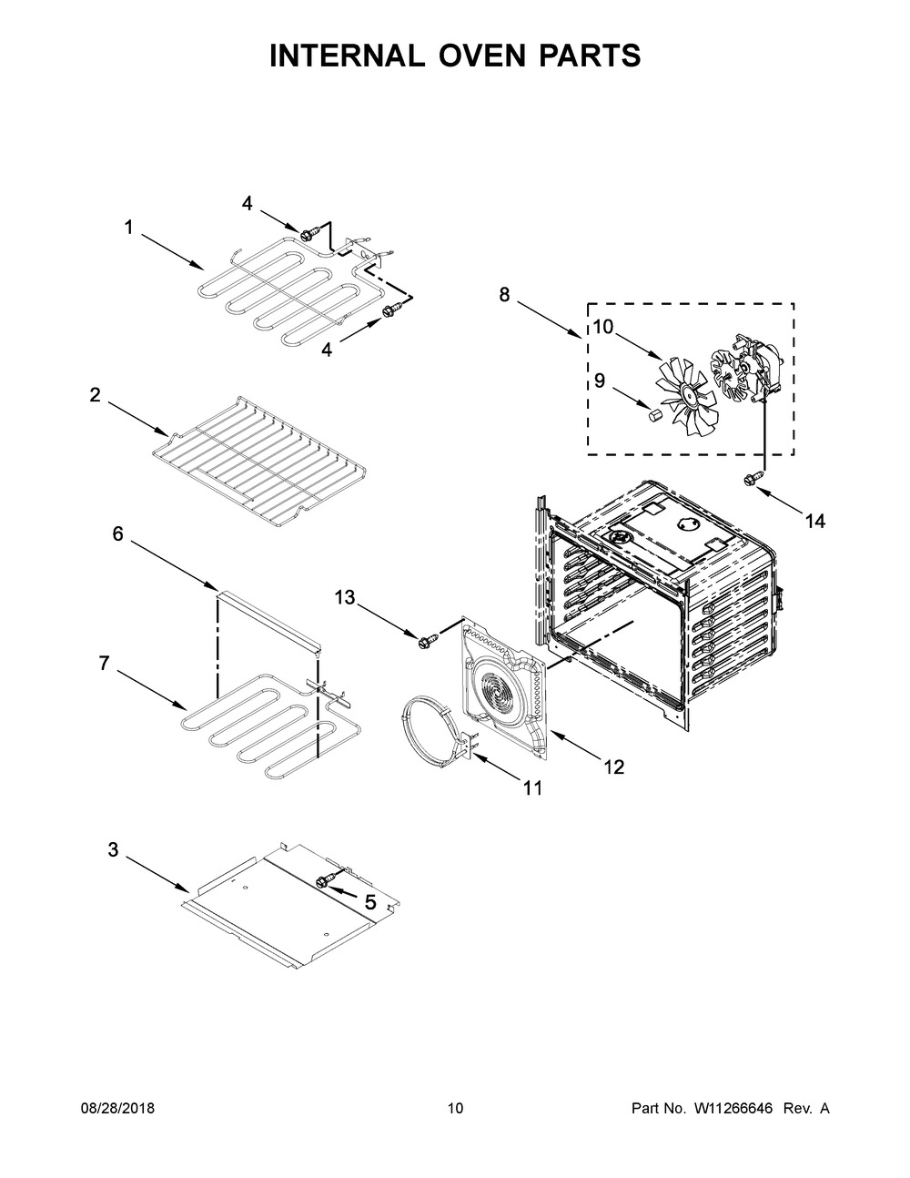 Internal Oven Parts Diagram and Parts List for WOD77EC0HB01  Whirlpool Wall Oven