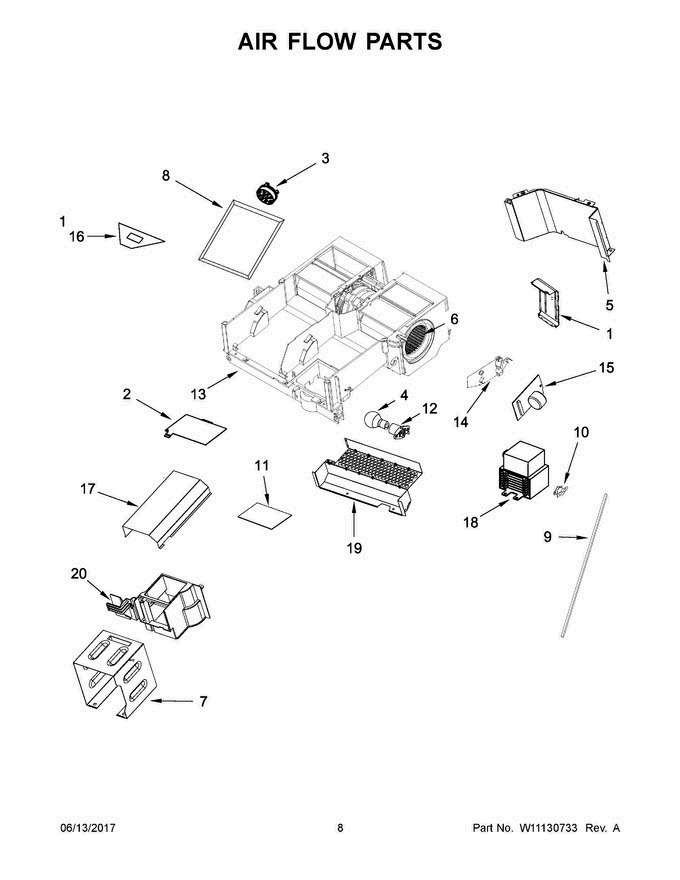 05 - Air Flow Parts Diagram and Parts List for WMH75021HV0  Whirlpool Microwave Oven Combo