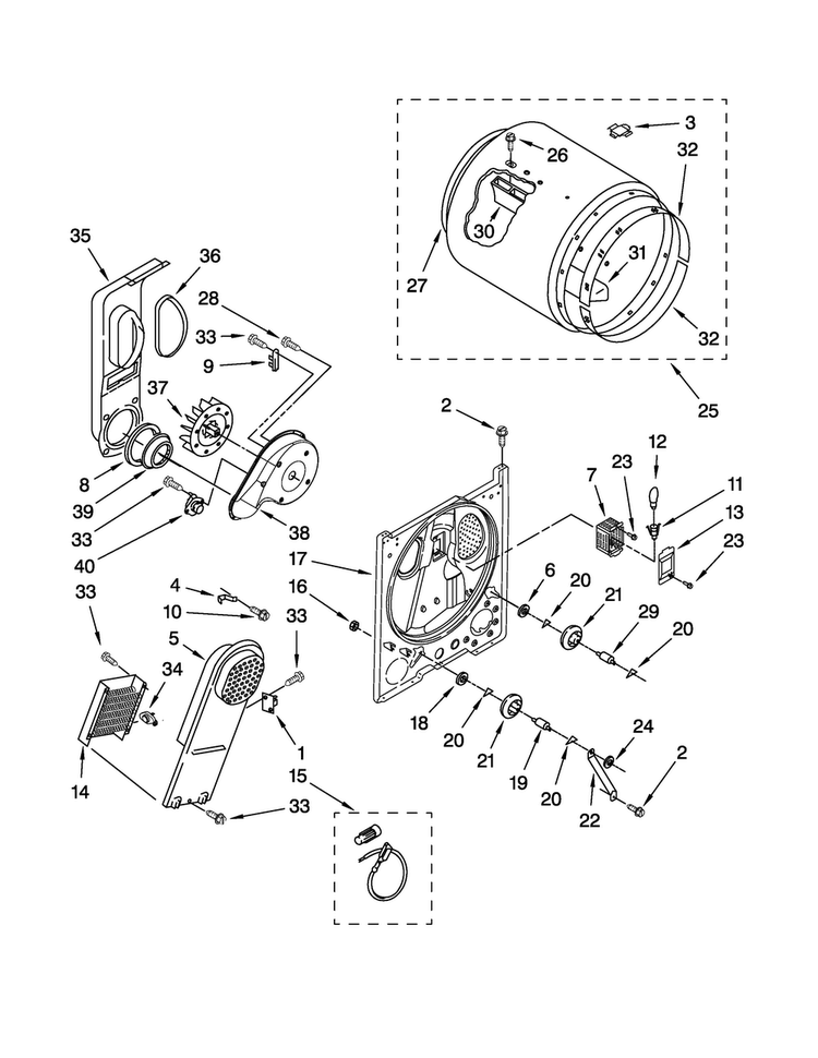 Bulkhead Parts Diagram and Parts List for 110C61112010  Kenmore Dryer