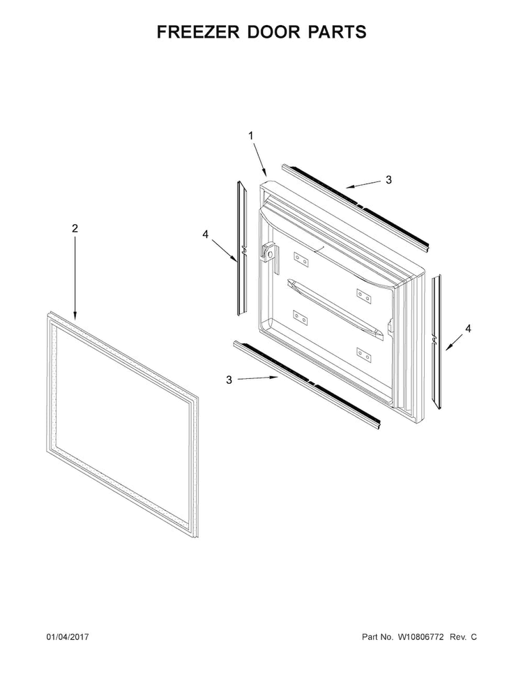 Freezer Door Parts Diagram and Parts List for KRFC302EPA00  KitchenAid Refrigerator