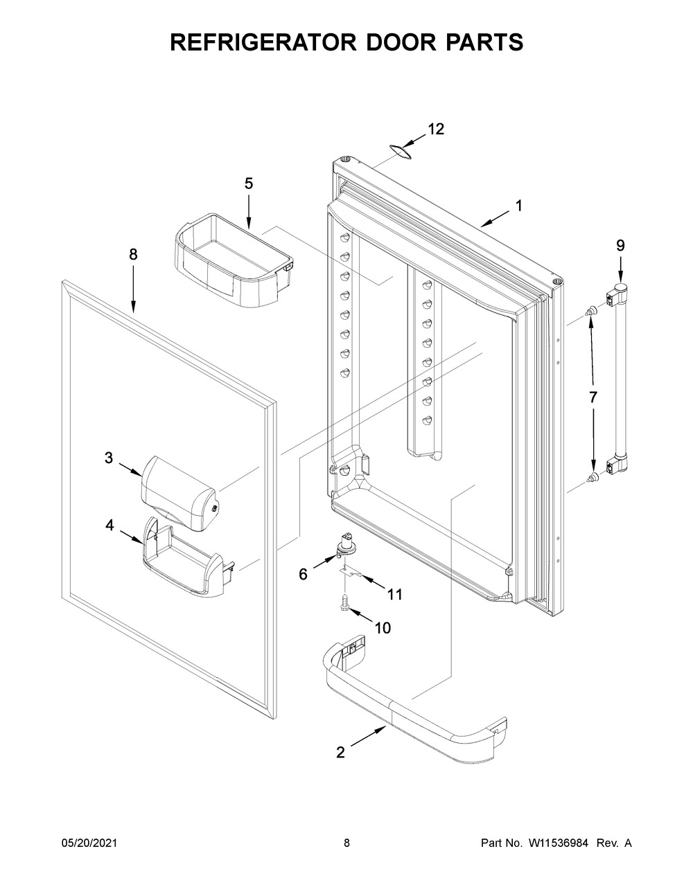 Refrigerator Door Parts Diagram and Parts List for MBL1957FEZ07  Whirlpool Refrigerator