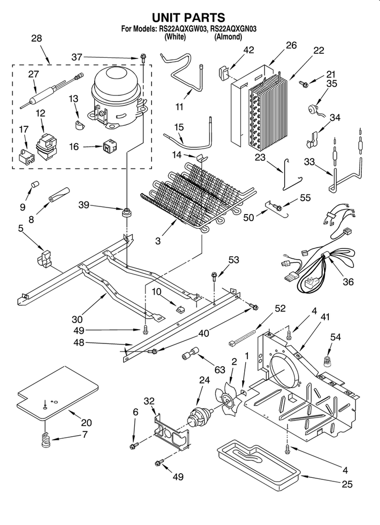 Unit Diagram and Parts List for RS22AQXGN03  Roper Refrigerator
