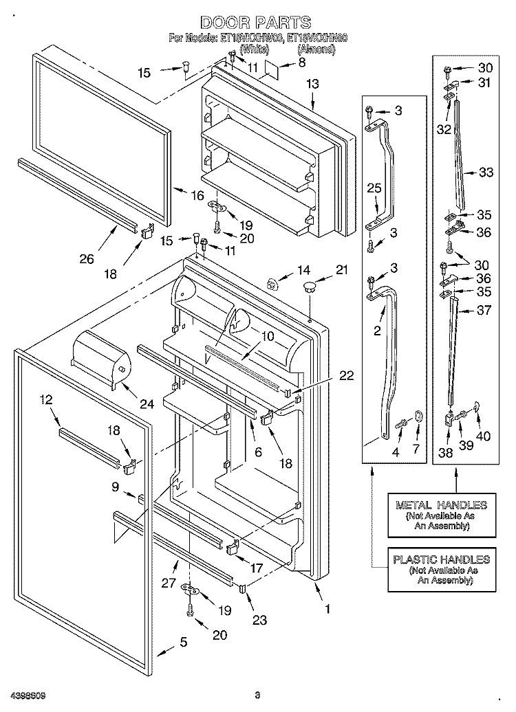 DOOR Diagram and Parts List for ET18VKXHW00  Whirlpool Refrigerator